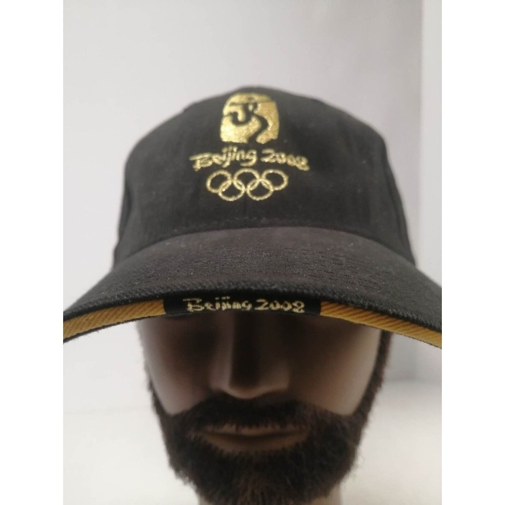 Beijing 2008 olympic baseball hat Golf cap black gold embroidered adjustable - Picture 2 of 9